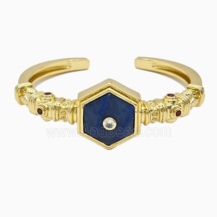 Copper Bangle Pave Sodalite Gold Plated