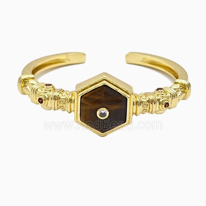 Copper Bangle Pave Tiger Eye Stone Gold Plated