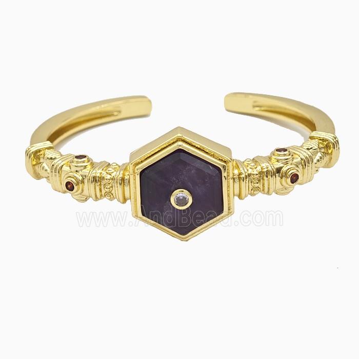 Copper Bangle Pave Amethyst Gold Plated