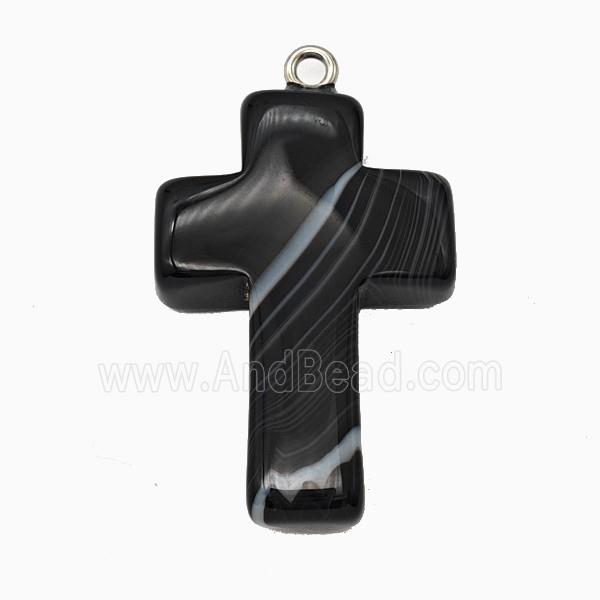 Black Striped Agate Cross Pendant