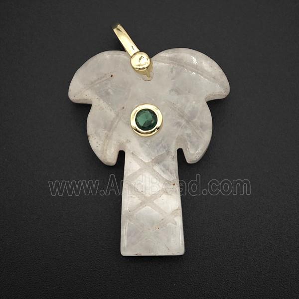 Clear Quartz Coconut Tree Pendant Pave Zirconia Palm