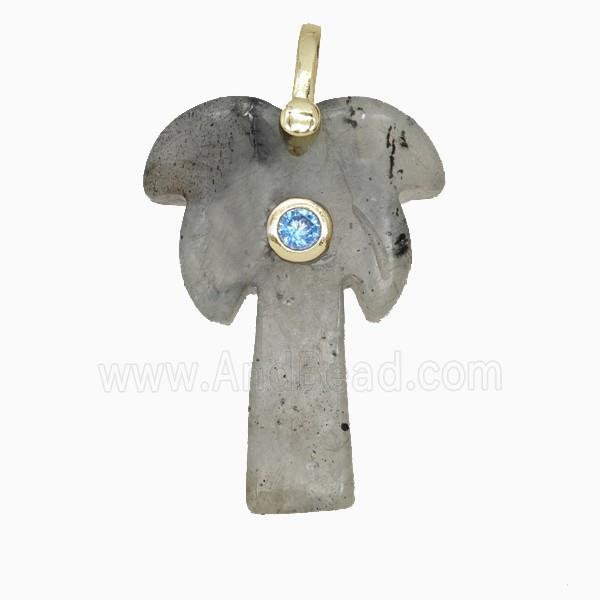 Labradorite Coconut Tree Pendant Pave Zirconia Palm