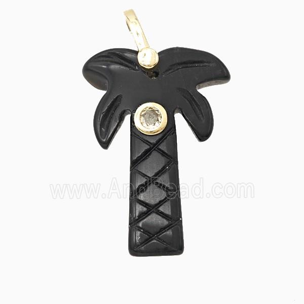 Black Obsidian Coconut Tree Pendant Pave Zirconia Palm
