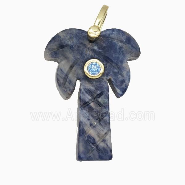 Blue Sodalite Coconut Tree Pendant Pave Zirconia Palm