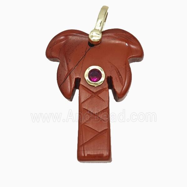 Red Jasper Coconut Tree Pendant Pave Zirconia Palm