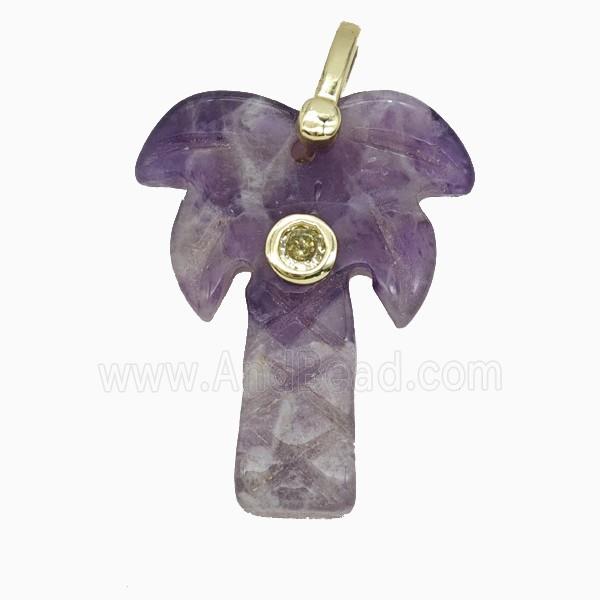 Purple Amethyst Coconut Tree Pendant Pave Zirconia Palm