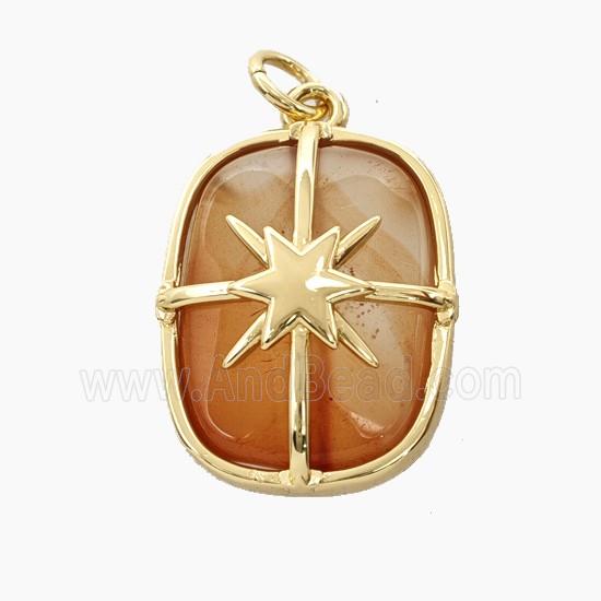 Red Agate Rectangle Pendant Star Gold Plated