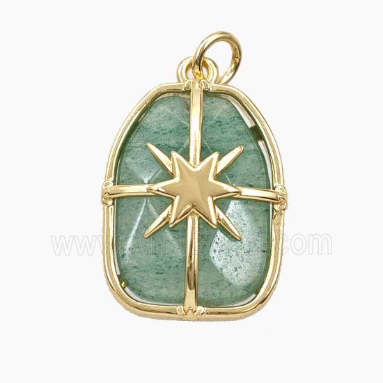 Green Strawberry Quartz Rectangle Pendant Star Gold Plated