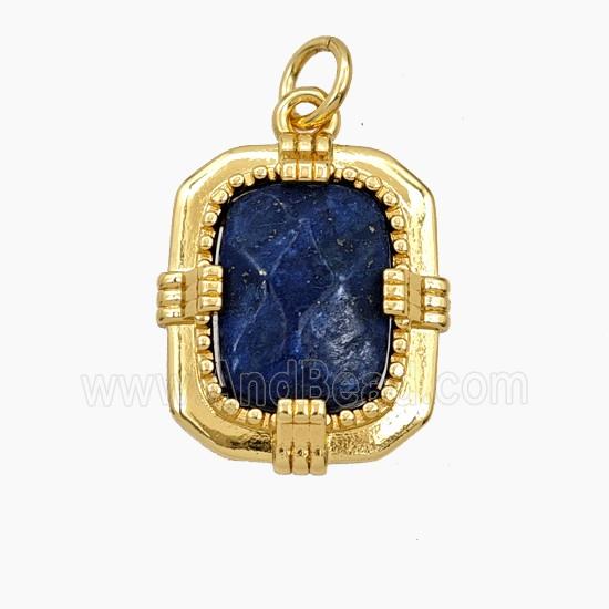 Blue Dye Jade Rectangle Pendant Gold Plated