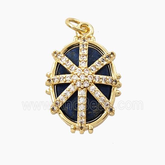 Blue Lapis Oval Pendant Copper Pave Zirconia Gold Plated