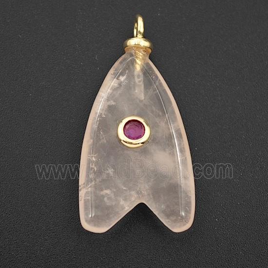 Rose Quartz Shark-Tail Pendant Pave Zirconia