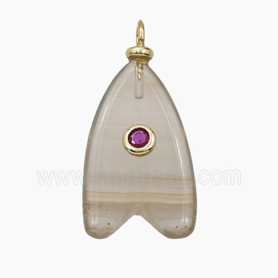 Gray Agate Shark-Tail Pendant Pave Zirconia