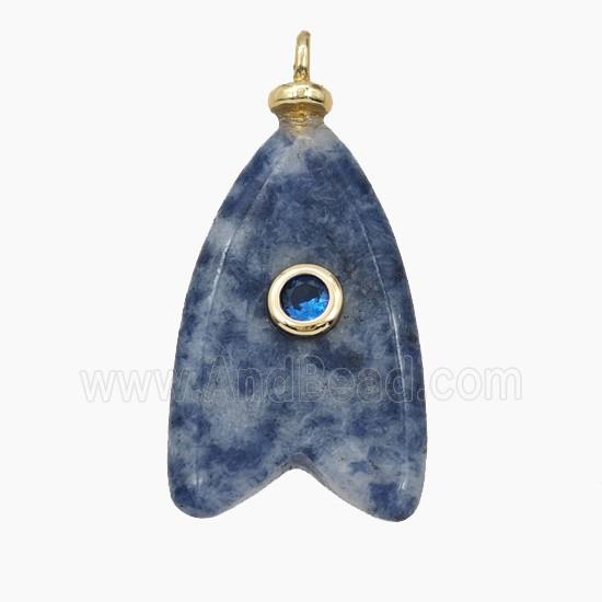 Blue Dalmatian Jasper Shark-Tail Pendant Pave Zirconia