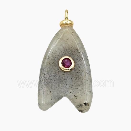 Gray Labradorite Shark-Tail Pendant Pave Zirconia