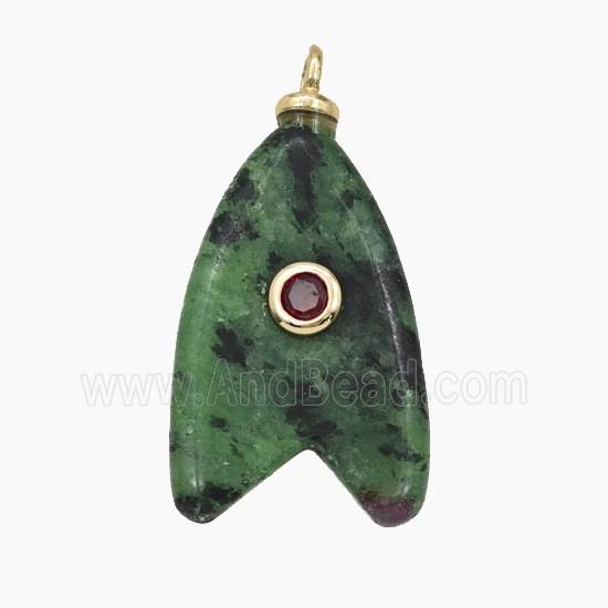 Green Zoisite Shark-Tail Pendant Pave Zirconia