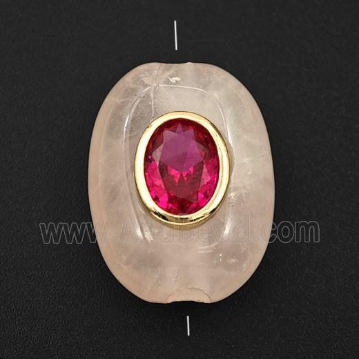 Pink Rose Quartz Oval Beads Pave Zirconia