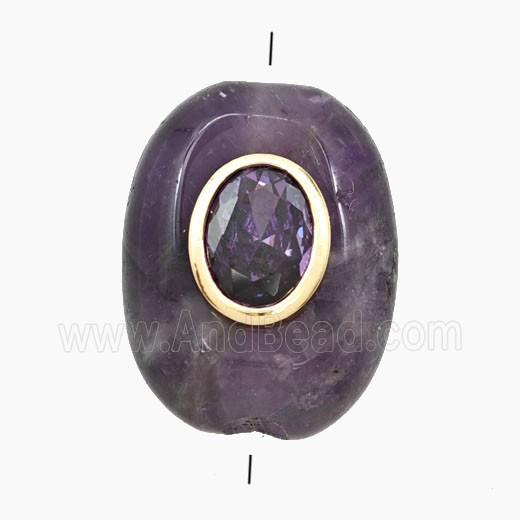 Purple Amethyst Oval Beads Pave Zirconia