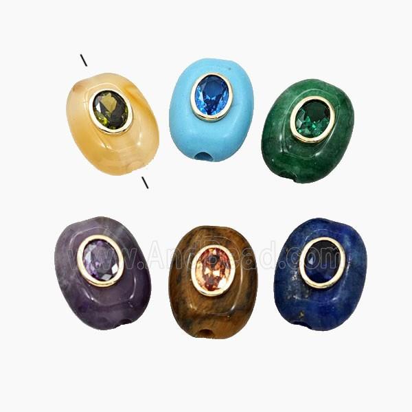 Mix Gemstone Oval Beads Pave Zirconia