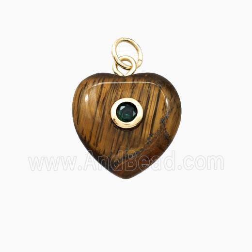 Tiger Eye Stone Heart Pendant Pave Zirconia