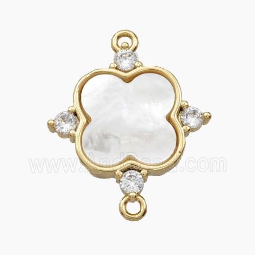 Copper Clover Connector Pave Shell Gold Plated