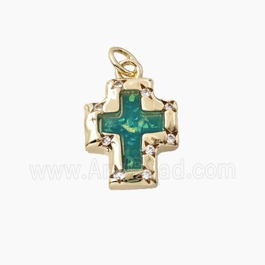 Green Fire Opal Cross Pendant Gold Plated