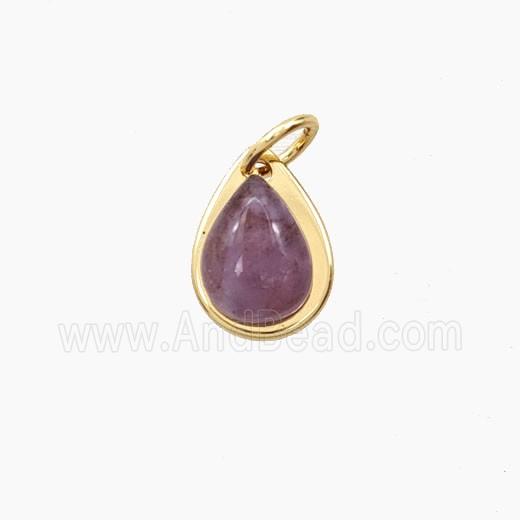 Copper Teardrop Pendant Pave Amethyst Gold Plated