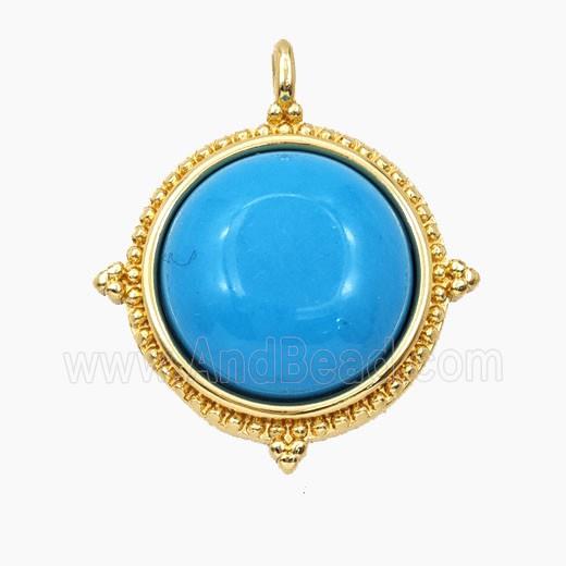 Copper Compass Pendant Pave Blue Dye Turquoise