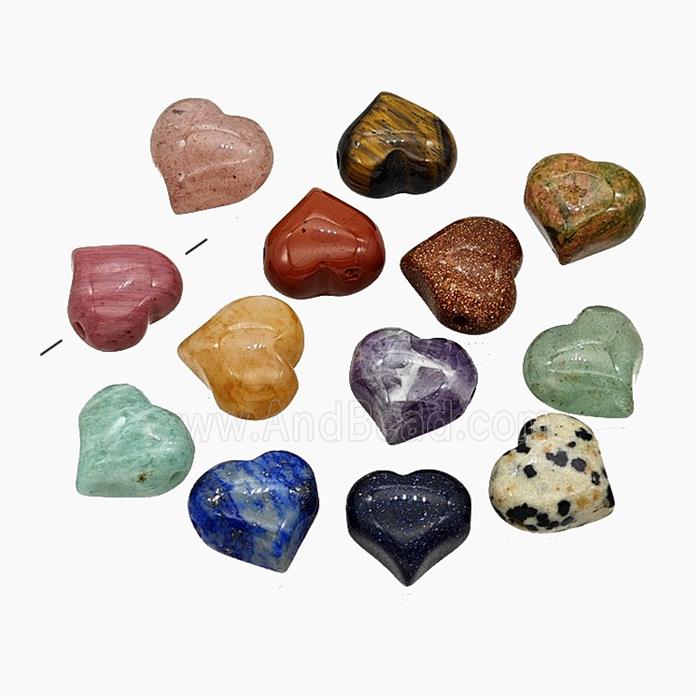 Natural Gemstone Heart Beads Mixed