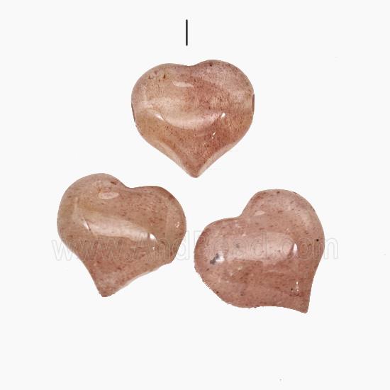 Pink Strawberry Quartz Heart Pendant Half-Hole