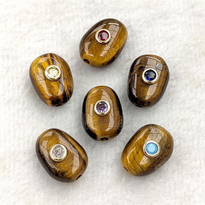 Natural Tiger Eye Stone Potato Beads Pave Zirconia