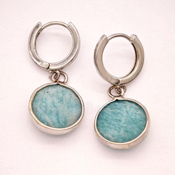 Green Amazonite Copper Hoop Earrings Circle Platinum Plated