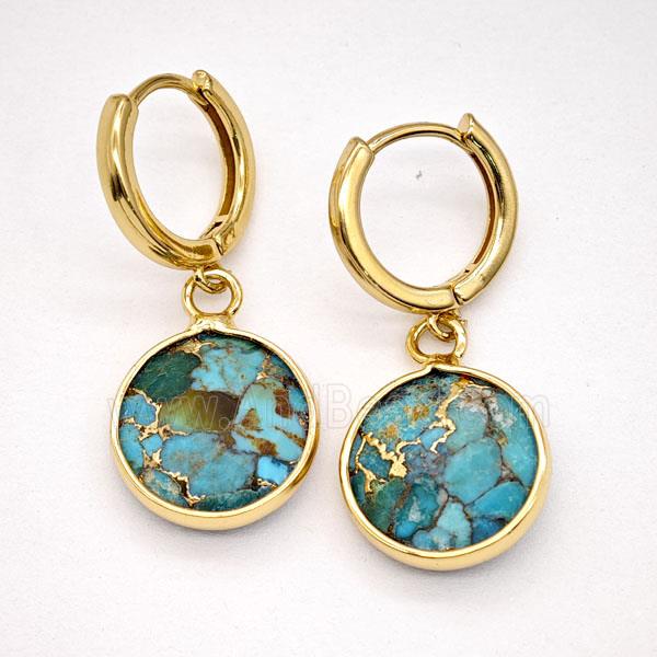 Mosaic Turquoise Copper Hoop Earrings Circle Gold Plated