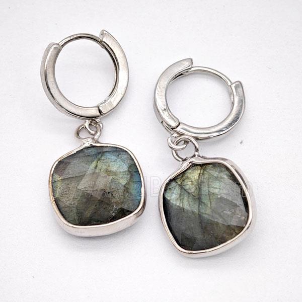 Labradorite Copper Hoop Earrings Square Platinum Plated