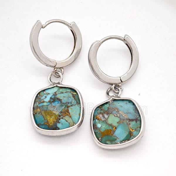 Mosaic Turquoise Copper Hoop Earrings Square Platinum Plated