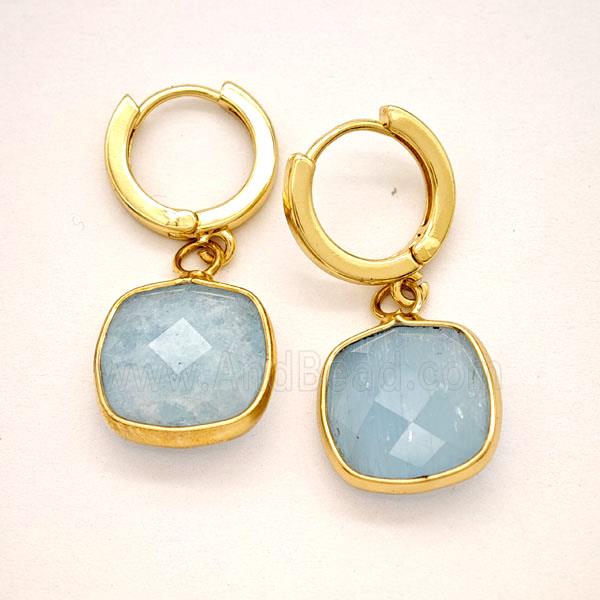 Blue Aquamarine Copper Hoop Earrings Square Gold Plated