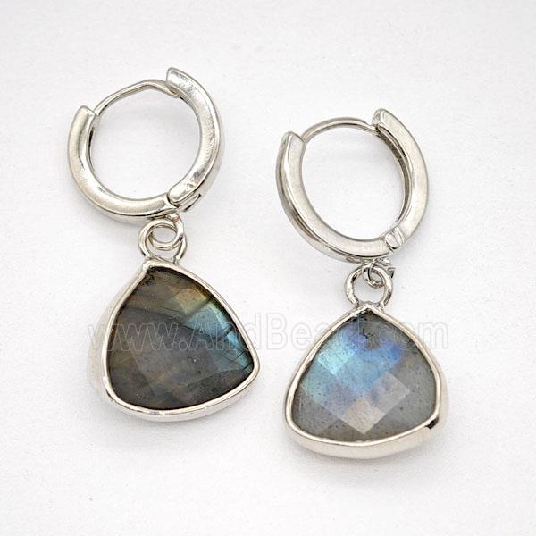 Labradorite Copper Hoop Earrings Triangle Platinum Plated