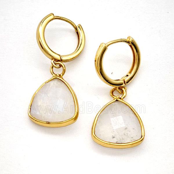 Clear Quartz Copper Hoop Earrings Triangle Gold Plated