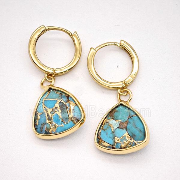Mosaic Turquoise Copper Hoop Earrings Triangle Gold Plated