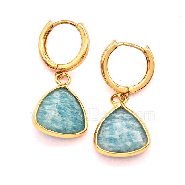 Green Amazonite Copper Hoop Earrings Triangle Gold Plated