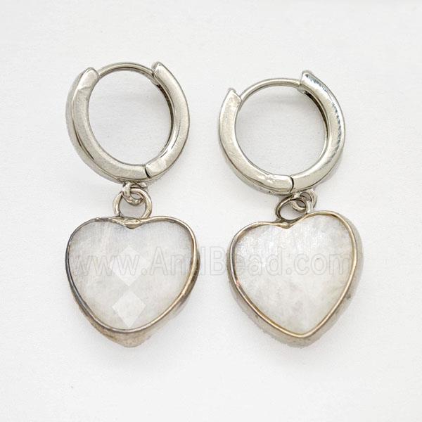 Clear Quartz Copper Hoop Earrings Heart Platinum Plated