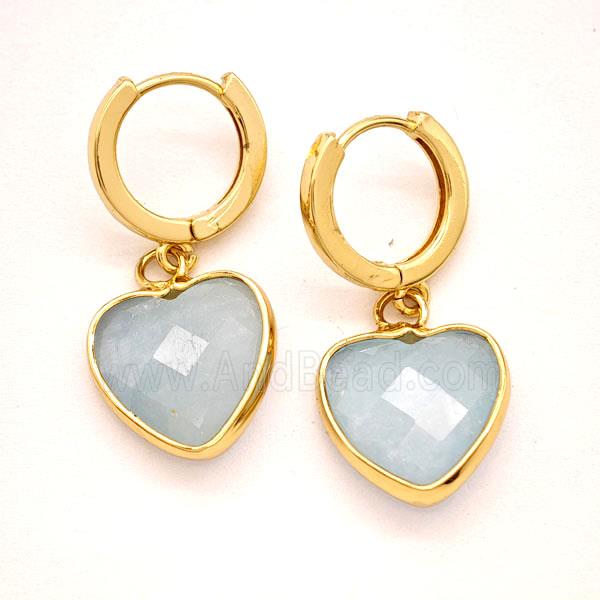 Blue Aquamarine Copper Hoop Earrings Heart Gold Plated