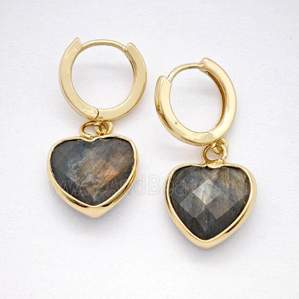 Labradorite Copper Hoop Earrings Heart Gold Plated