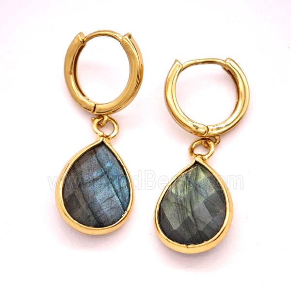 Labradorite Copper Hoop Earrings Teardrop Gold Plated