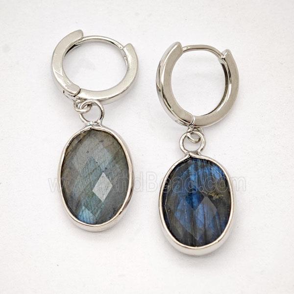 Labradorite Copper Hoop Earrings Oval Platinum Plated