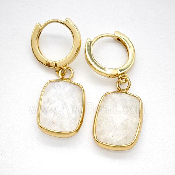 Clear Quartz Copper Hoop Earrings Rectangle Gold Plated