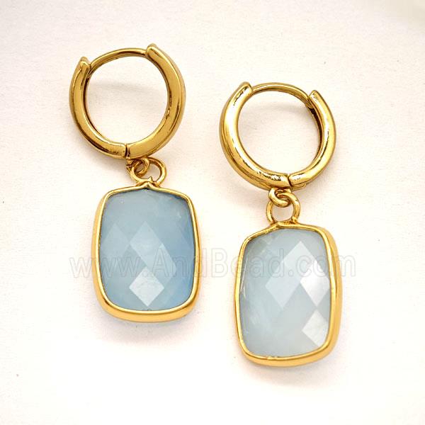 Blue Aquamarine Copper Hoop Earrings Rectangle Gold Plated