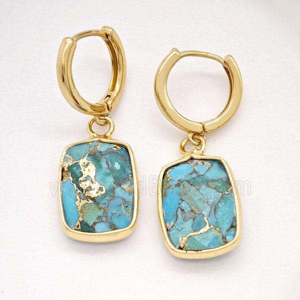 Mosaic Turquoise Copper Hoop Earrings Rectangle Gold Plated