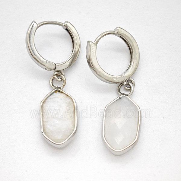 White Moonstone Copper Hoop Earrings Prism Platinum Plated