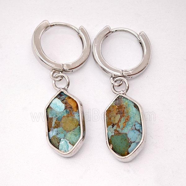 Mosaic Turquoise Copper Hoop Earrings Prism Platinum Plated
