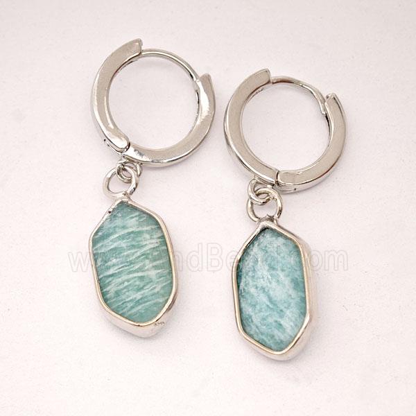 Green Amazonite Copper Hoop Earrings Prism Platinum Plated